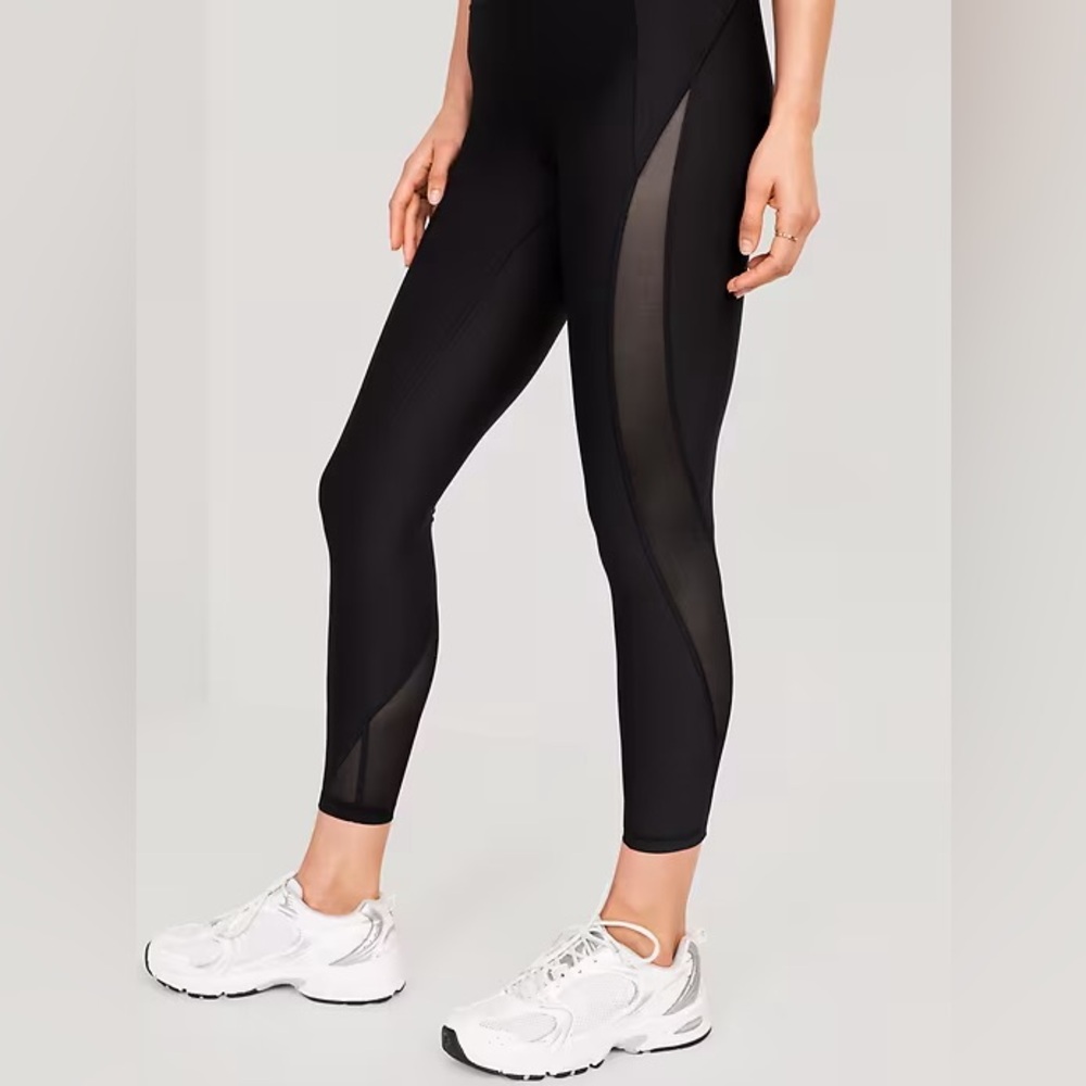 Old Navy Active Black Mesh-Panel PowerSoft Leggings